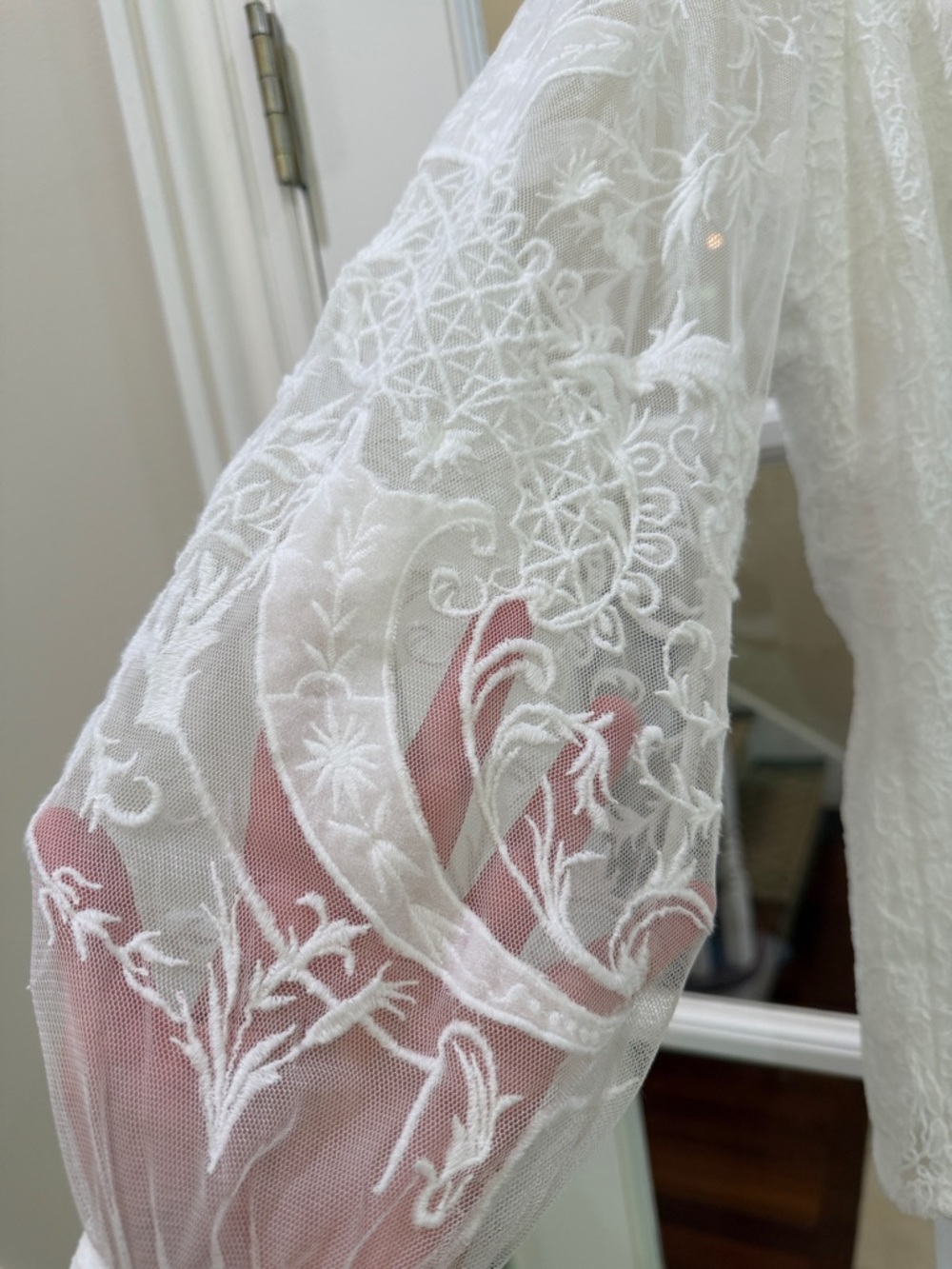 Coastal Grandmother Whimsigoth Soft Surroundings Lace Mesh Blouse Top Ivory M - Picture 5 of 16